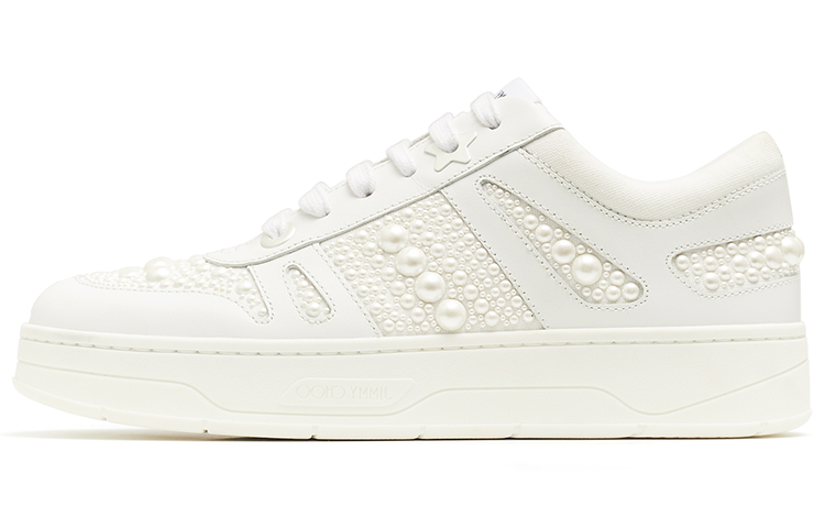 Jimmy Choo Hawaii Cow Leather Low top Stylish Skateboarding Shoes Women's White