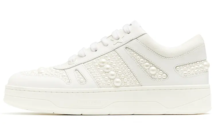Jimmy Choo Hawaii Cow Leather Low top Stylish Skateboarding Shoes Women's White