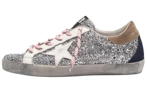 Golden Goose Super Star Low top Stylish Skateboarding Shoes Women's Silver Distressed