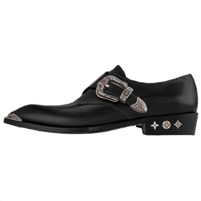 LOUIS VUITTON Rodeo Cow Leather Casual Shoes Men's Black