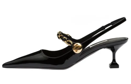 MIU MIU Patent Leather Slim Heel High Heels 5.5cm Women's Black