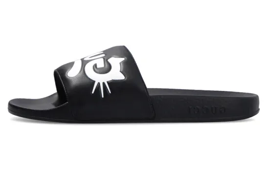 GUCCI Kitty Logo Slides Black Women's
