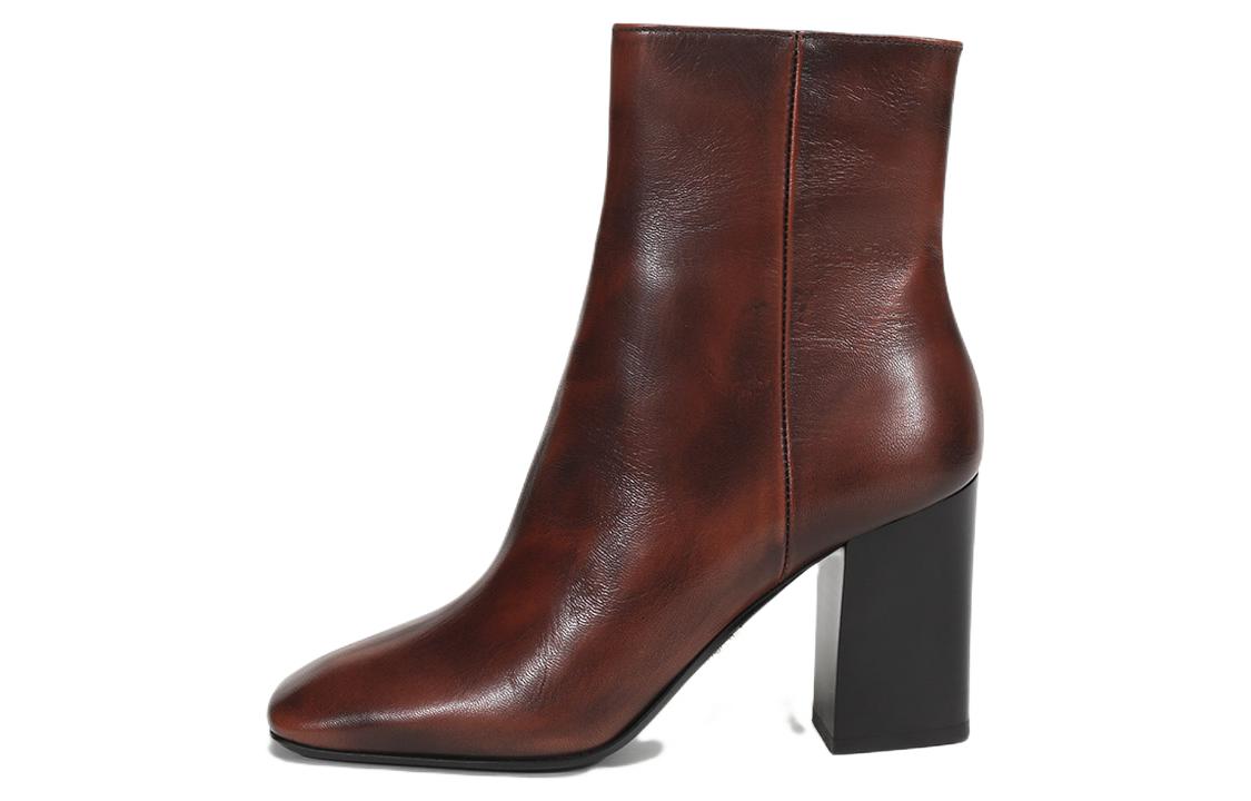 Женские ботинки Prada Leather Boots (коричневые)