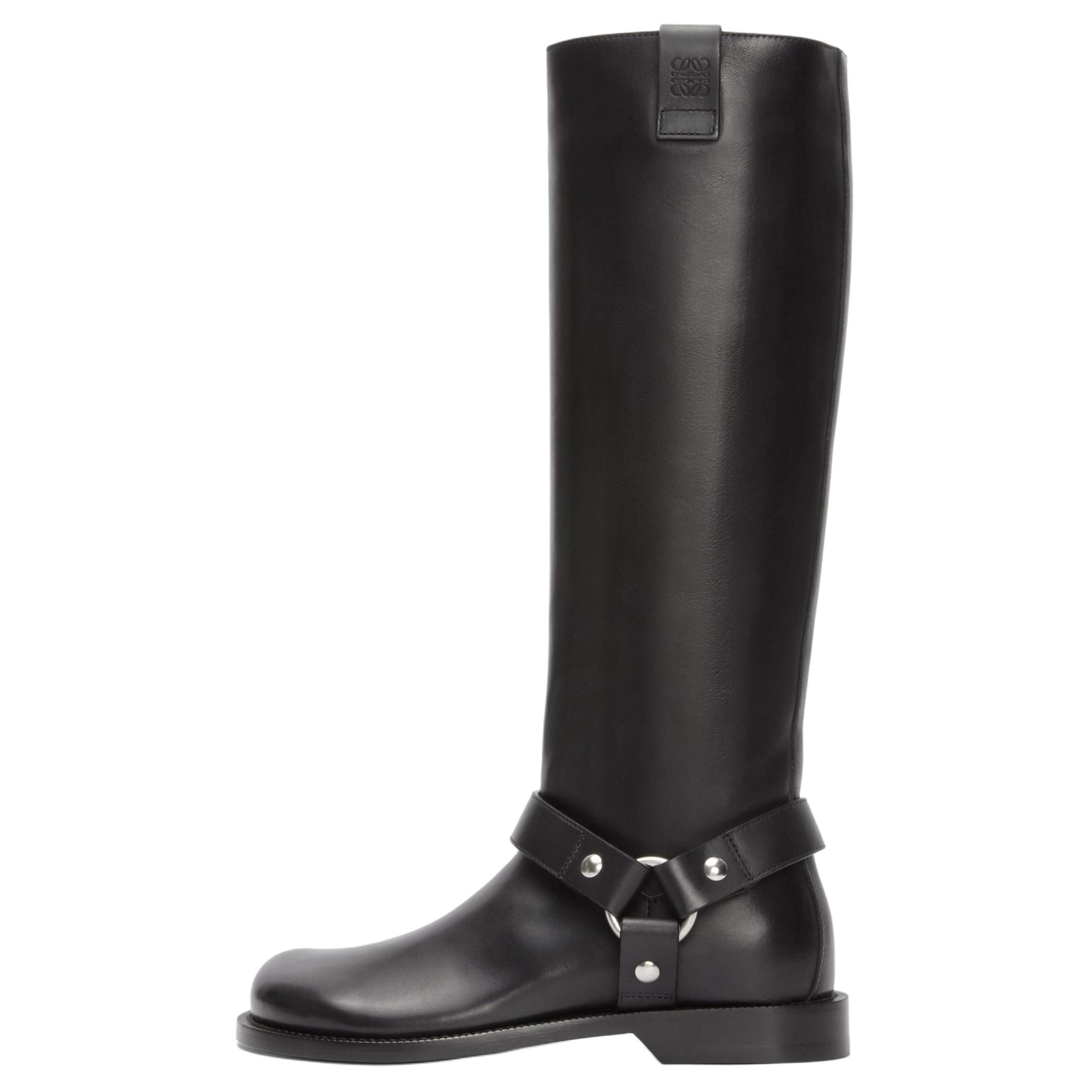 LOEWE Campo Biker Calfskin Knee high Boots 3cm Women's Black