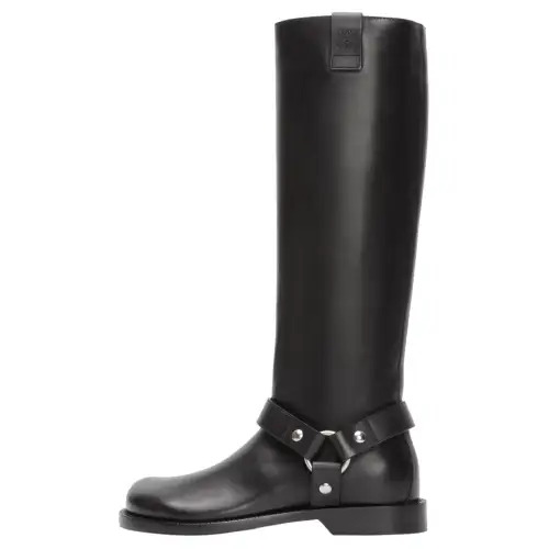 LOEWE Campo Biker Calfskin Knee high Boots 3cm Women's Black