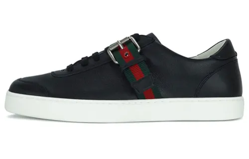 GUCCI Leather Genuine Leather Low top Stylish Skateboarding Shoes Men's Black