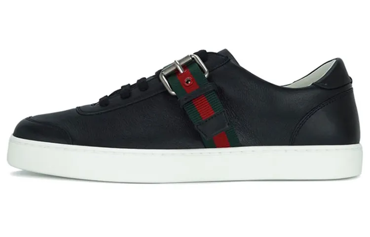 GUCCI Leather Genuine Leather Low top Stylish Skateboarding Shoes Men's Black