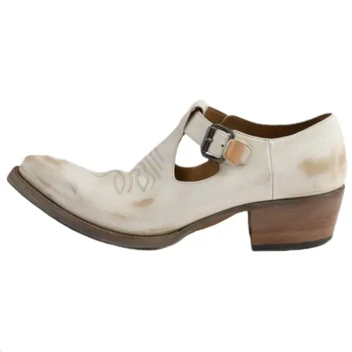 PRADA Leather Chunky Heel High Heels 5.3CM Men's Chalk White