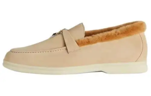 Loro Piana Summer Charms Walk Suede Loafers Women's Beige