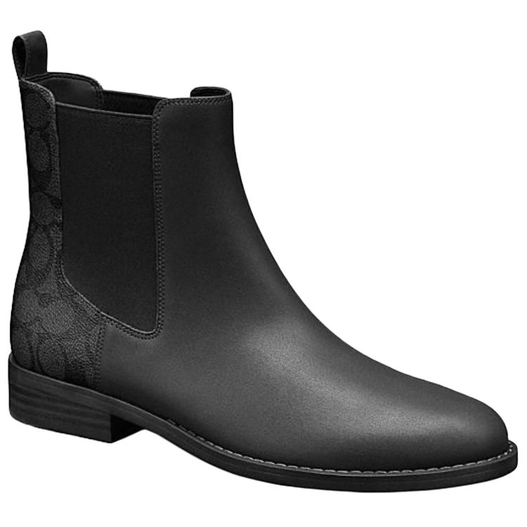 COACH Leather Short Chelsea Boots Women's Black & Charcoal Gray