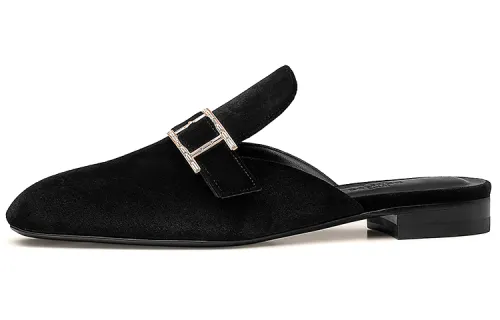 HERMES Beauty Closed Toe Slippers Women's Black