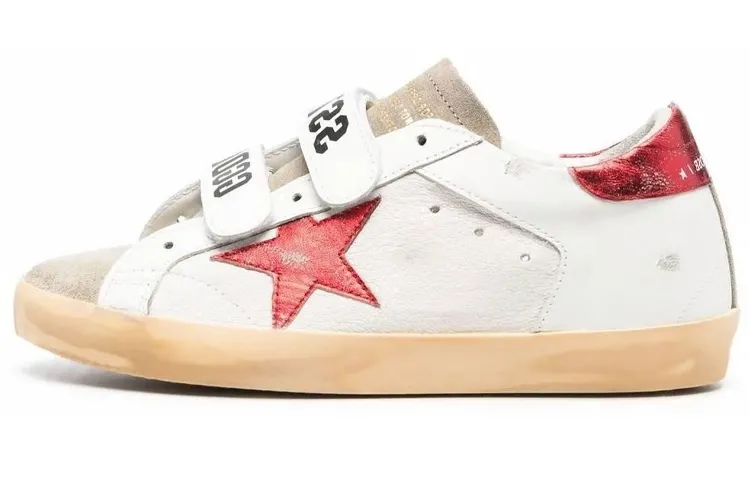 Golden Goose Leather Stylish Skateboarding Shoes Women's White Red Distressed