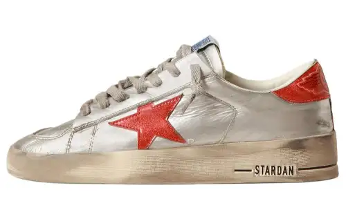 Golden Goose Stardan Cow Leather Low top Skateboard Shoes Men's Silver Distressed