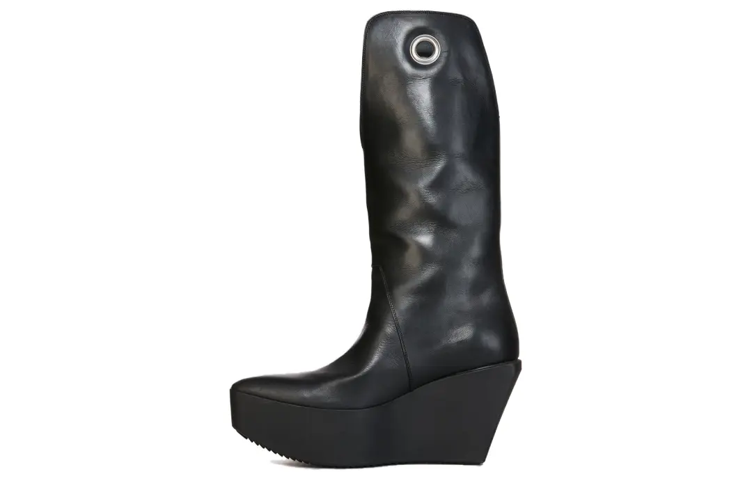 RICK OWENS/RO Leather Knee high Boots 5CM Men's Black