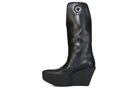 RICK OWENS/RO Leather Knee high Boots 5CM Men's Black