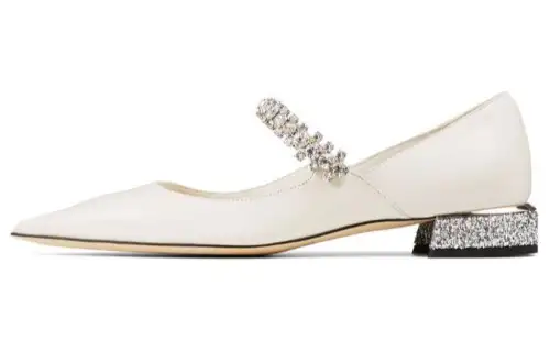 Jimmy Choo Bing leather pointed toe shallow mouth thick heel casual shoes women's off-white
