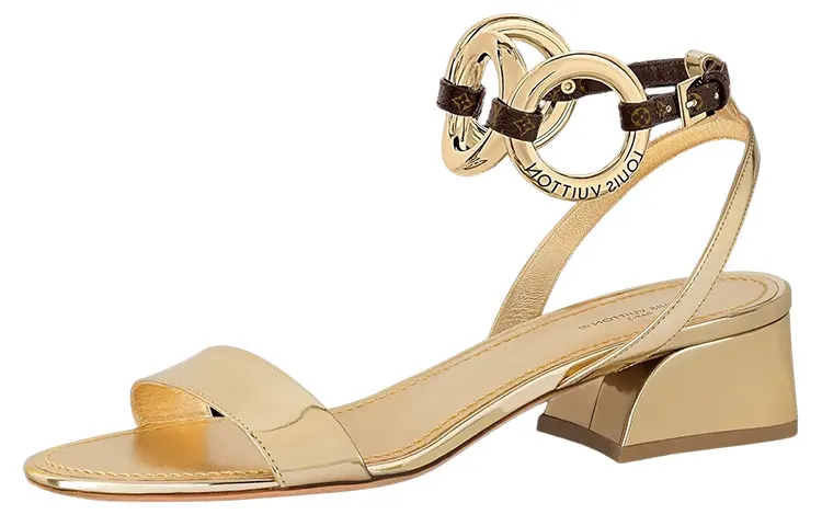 LOUIS VUITTON Vedette Leather One Strap Sandals Women's Gold