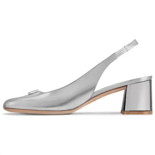 LOUIS VUITTON Swing Cow Leather Spool Heel High Heels 5.5cm Women's Silver