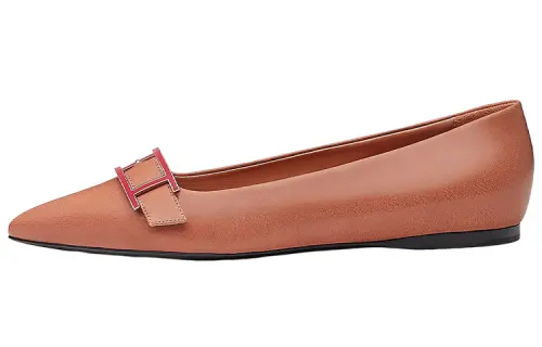 HERMES Doose Leather Flat Shoes Women's Rose Pink