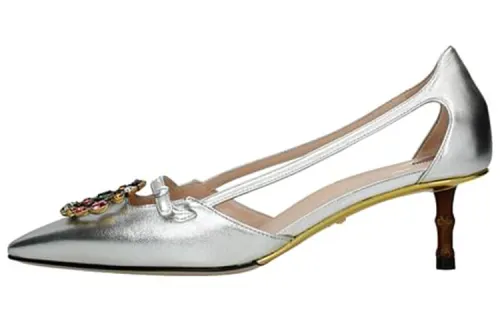 GUCCI Slim Heel High Heels Women's Silver
