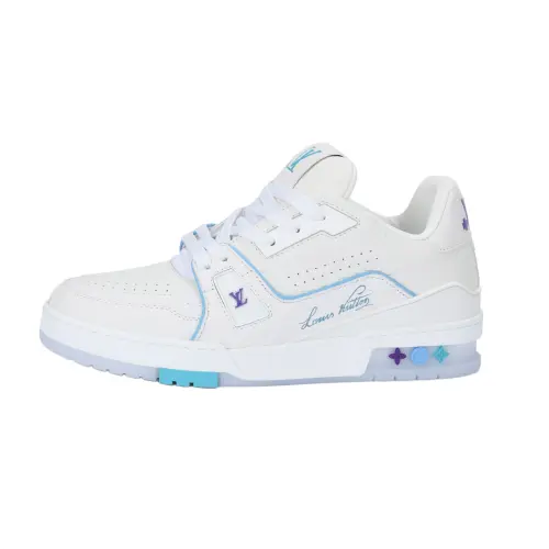 LOUIS VUITTON Trainer Cow Leather Low top Skateboard Shoes Unisex White Blue Purple Limited Edition