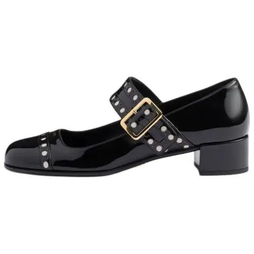 PRADA Patent Leather Block Heel Mary Jane Shoes 3.5cm Women's Black