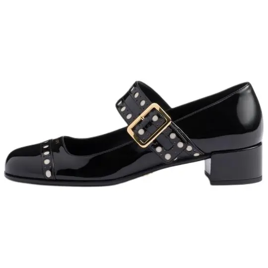 PRADA Patent Leather Block Heel Mary Jane Shoes 3.5cm Women's Black