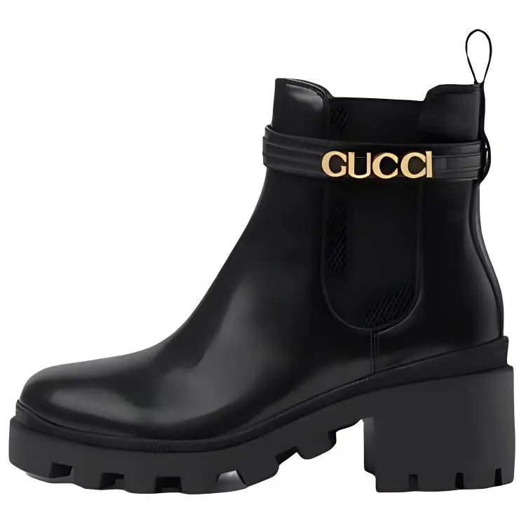 GUCCI Logo Strap Chelsea Boots Black Women's