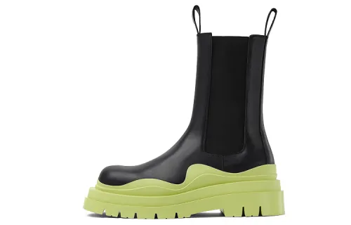 Bottega Veneta Leather Short Chelsea Boots Men's Black Green