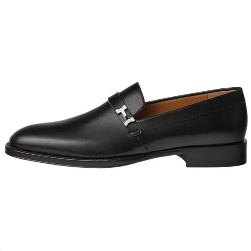 HERMES Julio Leather Loafers Men's Black