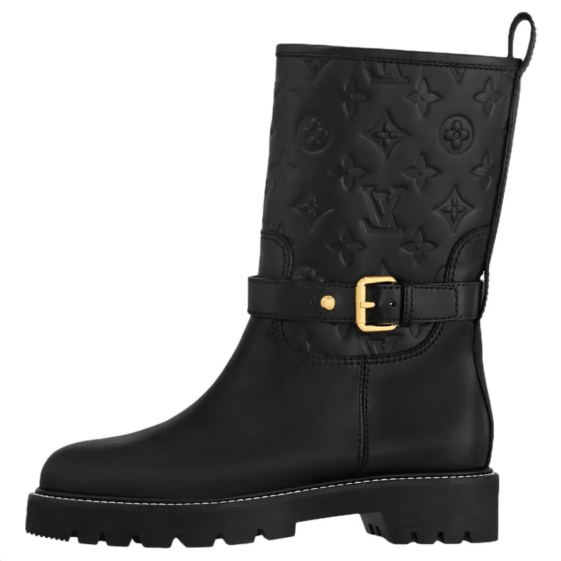 LOUIS VUITTON Territory Calfskin Ankle Boots Women's Black