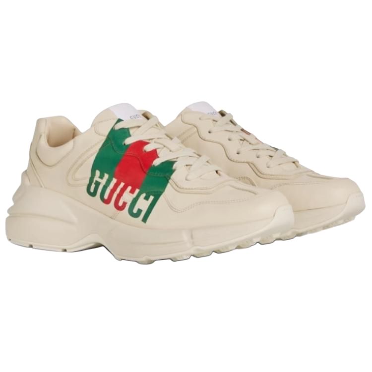 GUCCI Rhyton Cow Leather Low top Chunky Sneakers Men's Ivory White