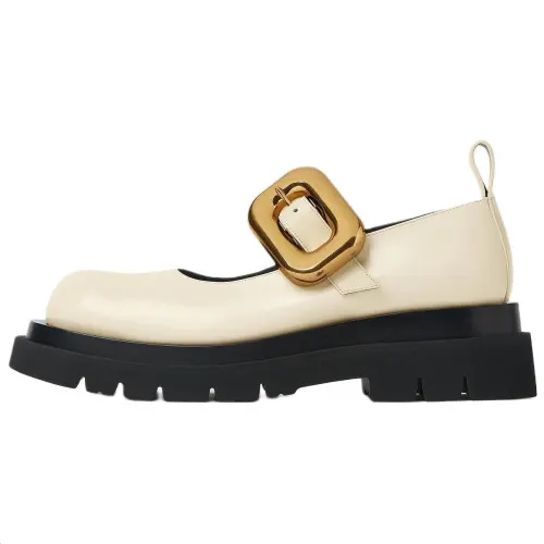 Bottega Veneta Lug Cow Leather Platform Mary Jane Shoes Women's Beige