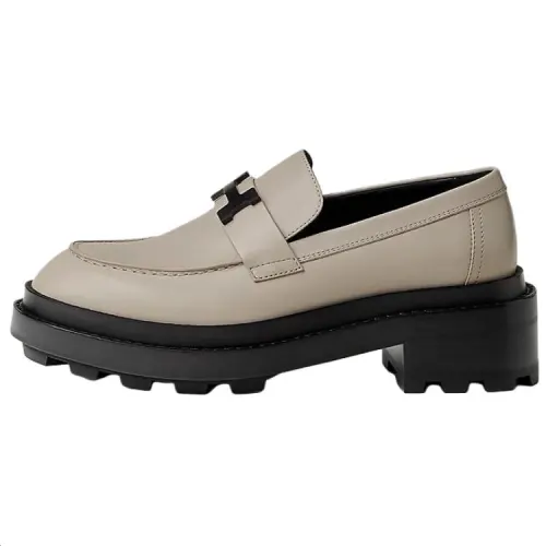 HERMES Louvre Calfskin Loafers 5CM Women's Beige
