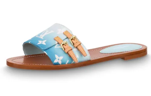 LOUIS VUITTON Lock It Slide Slippers Women's Brown/Blue