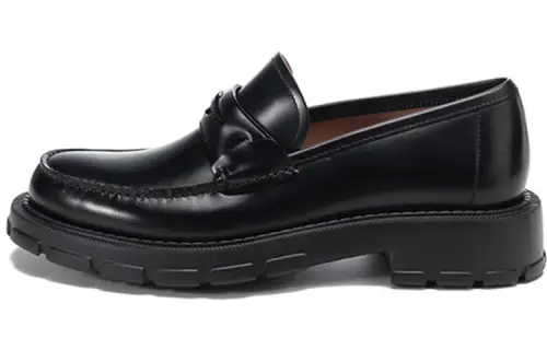 FERRAGAMO Top Grain Cow Leather Men's Casual Shoes Men's Black