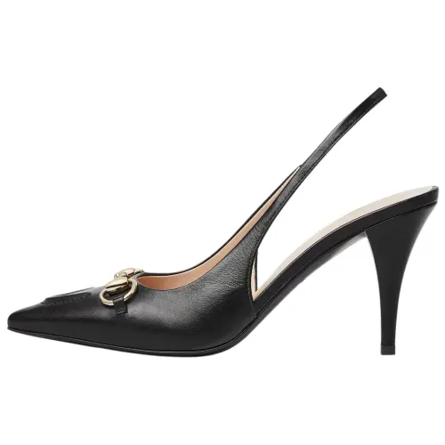 GUCCI Horsebit Leather High Heels 8.5cm Women's Black