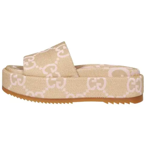 Gucci Wmns Platform Slide Sandal 'Jumbo Gg - Beige Light Pink' Women's