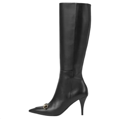 GUCCI Horsebit Leather Knee high Boots 8.5cm Women's Black