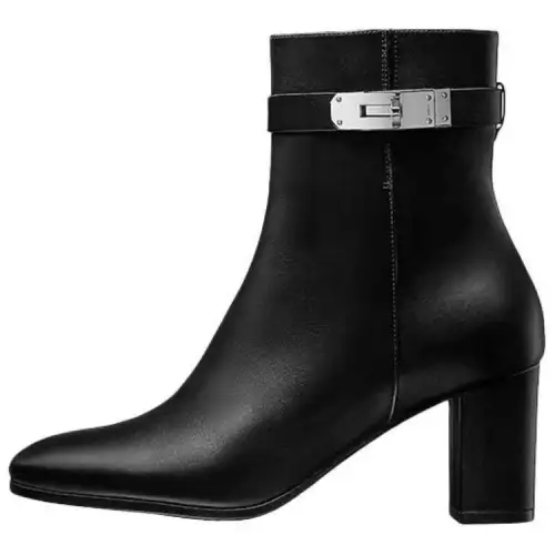 HERMES Saint Germain Leather Ankle Boots Women's Black