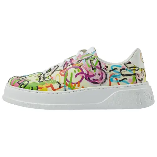 GUCCI Chunky B Leather Stylish Skateboarding Shoes Women's White Distressed