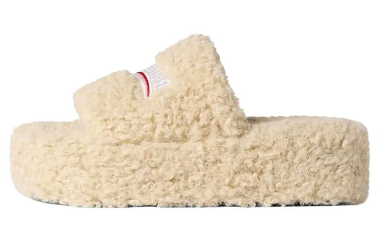 Balenciaga Furry Slide Slippers 5cm Women's Ecru