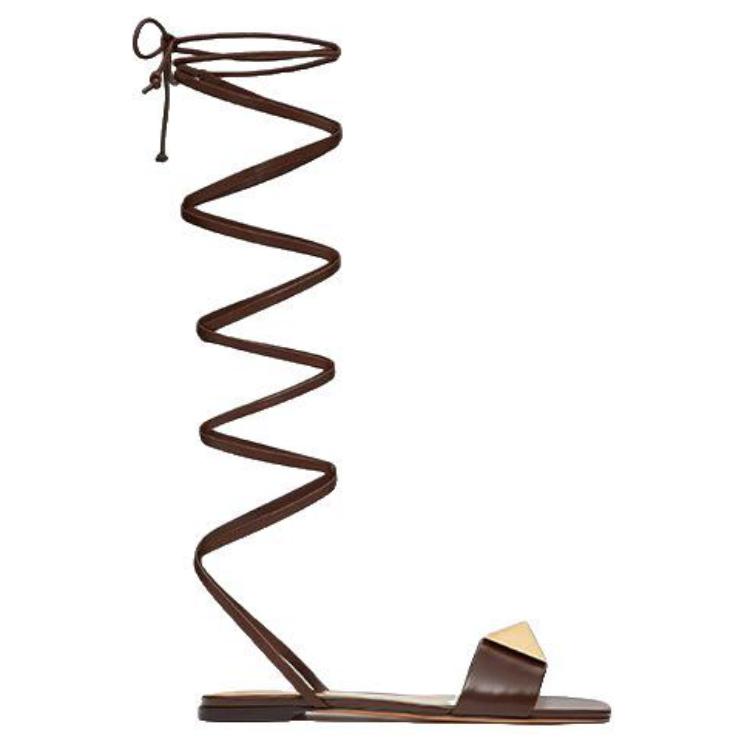 Valentino One Stud Leather One Strap Sandals Women's Dark Brown