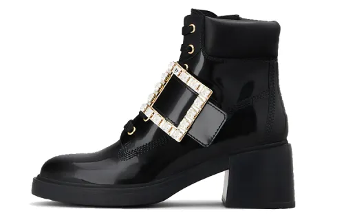 Roger Vivier Roger Vivier Viv' Rangers Sparkling Diamond Buckle Boots Women's Black