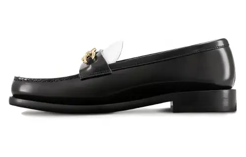 LOUIS VUITTON Chess Cow Leather Loafers Women's Black