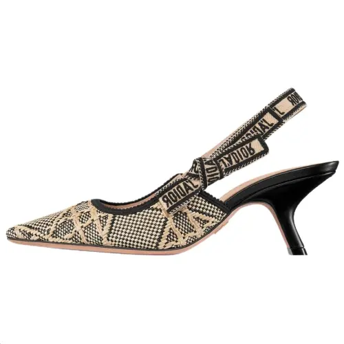 DIOR J'Adior Cotton Fabric Irregular Heel High Heels 6.5cm Women's Light Umber