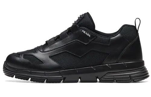 PRADA Textile, Synthetic Leather, Leather Low top Sports Casual Shoes Men's Black