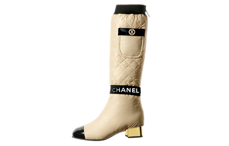 CHANEL Knee high Boots Women's Beige Black