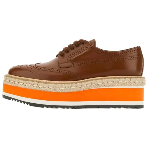 PRADA Leather Casual Shoes 6CM Women's Brown