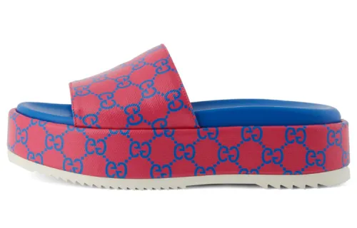 GUCCI GG Platform Sandals Fuchsia Blue Women's